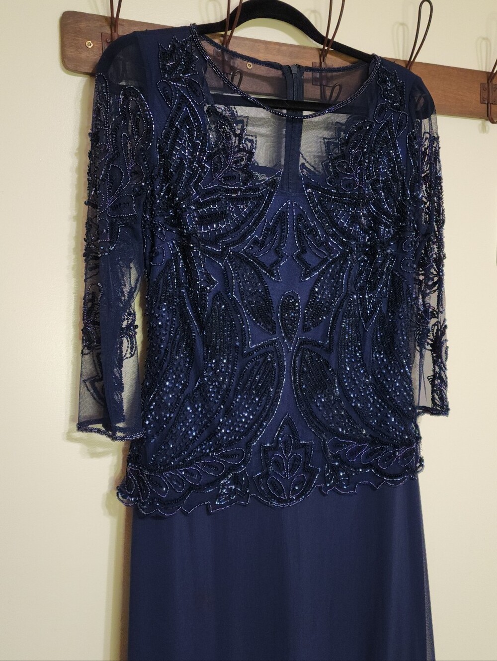 Pissarro Nights Evening Dress Mother Of The Bride Navy Blue Beaded Size 10  EUC